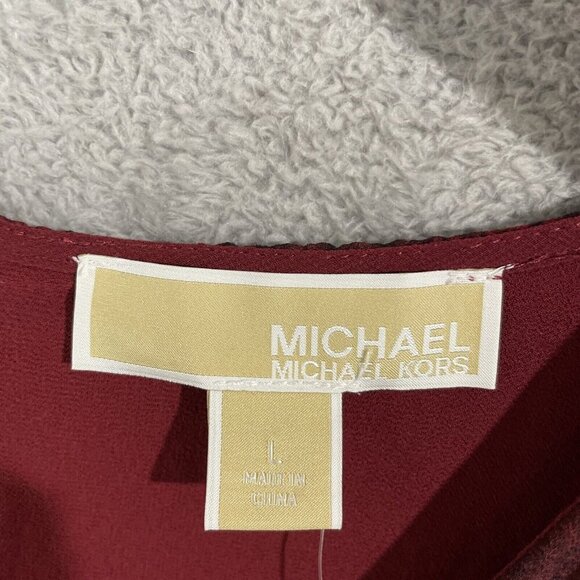 NEW Michael Kors Womens Animal Printed Pleated Top Rhubarb L - Picture 5 of 10